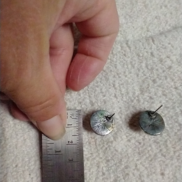 Blue button post earrings no backs need cleaning - Picture 3 of 3